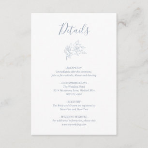 Carte D'accompagnement Elégant Line Art Floral Dusty Blue Mariage