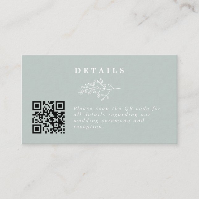 Carte D'accompagnement Elegant Line Art Leaf Sage Mariage QR Code Détails (Devant)
