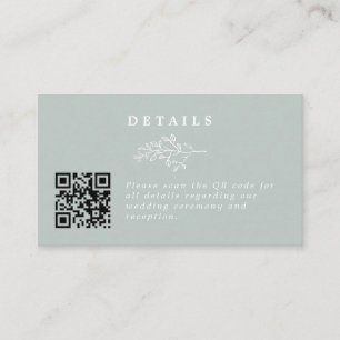 Carte D'accompagnement Elegant Line Art Leaf Sage Mariage QR Code Détails