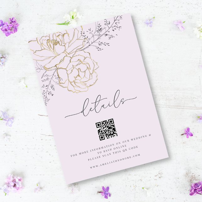 Carte D'accompagnement Elegant Line Floral Lilac Gold Détails du Mariage (Créateur téléchargé)