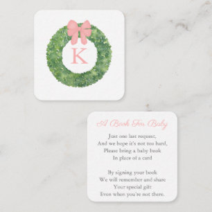 Carte D'accompagnement Elégant Livre Baby shower Wreath Pink Bow pour béb