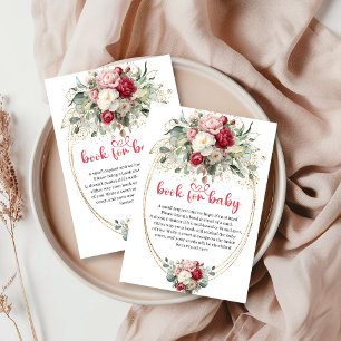 Carte D'accompagnement Élégant livre floral or rose pour bébé