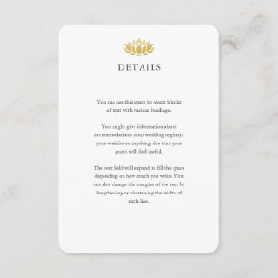 Carte D'accompagnement Elégant Lotus Gold Détails du Mariage