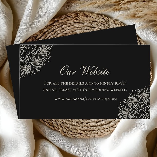 Carte D'accompagnement Elegant Mandala Indian Boho Black Wedding Website (Créateur téléchargé)