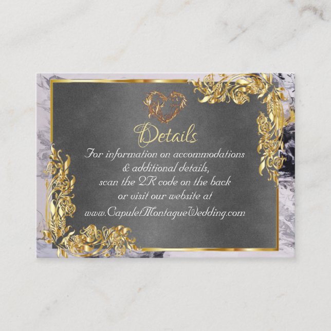 Carte D'accompagnement Elegant Marble, Grey, Gold Frame, Gold Heart (Devant)
