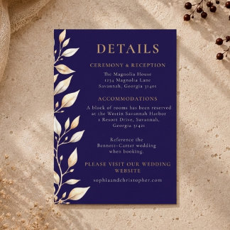 Carte D'accompagnement Élégant mariage à bordure botanique marine