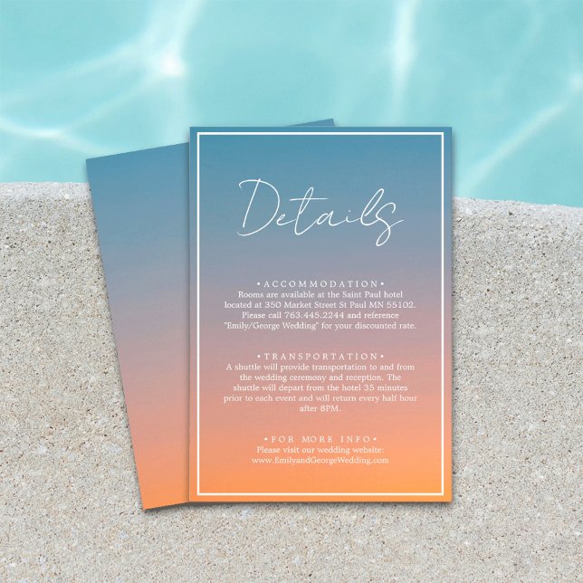 Carte D'accompagnement Elégant Mariage bleu orange (Créateur téléchargé)