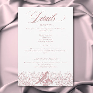 Carte D'accompagnement Élégant mariage chinois rose nature et oiseaux