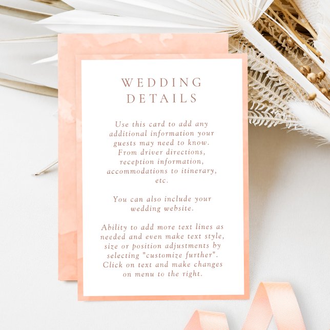 Carte D'accompagnement Elégant Mariage d'aquarelle de pêche (Créateur téléchargé)