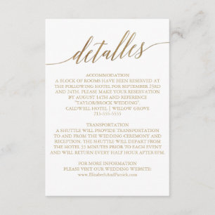 Carte D'accompagnement Élégant Mariage de calligraphie or Détail espagnol