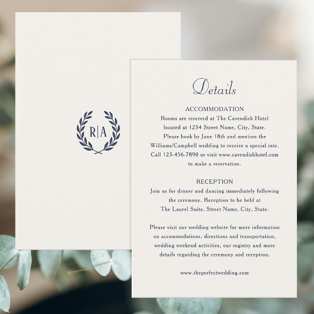 Carte D'accompagnement Élégant Mariage de crème Monogram Navy (Créateur téléchargé)