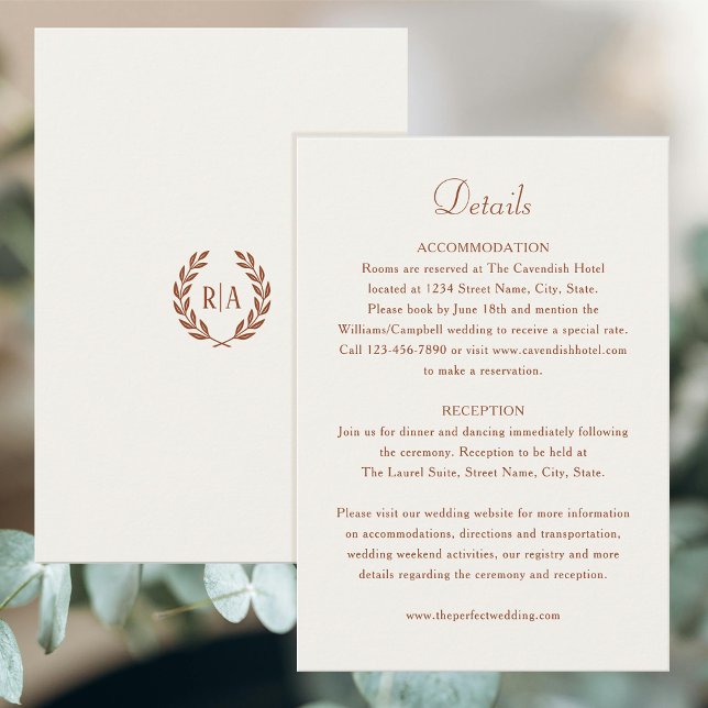 Carte D'accompagnement Élégant Mariage de crème Monogram Terracotta (Créateur téléchargé)