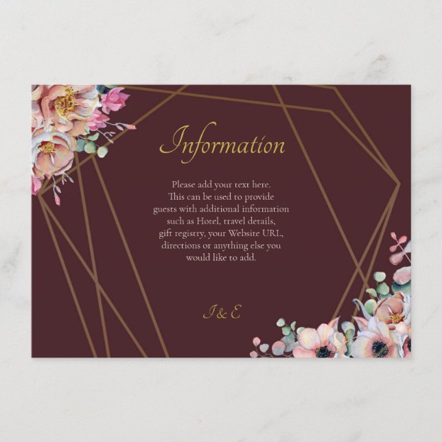 Carte D'accompagnement Élégant Mariage de Fleurs d'anémones Marsala Blush (Devant)