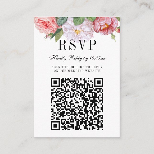 Carte D'accompagnement Élégant Mariage de monogramme floral QR Code RSVP (Devant)