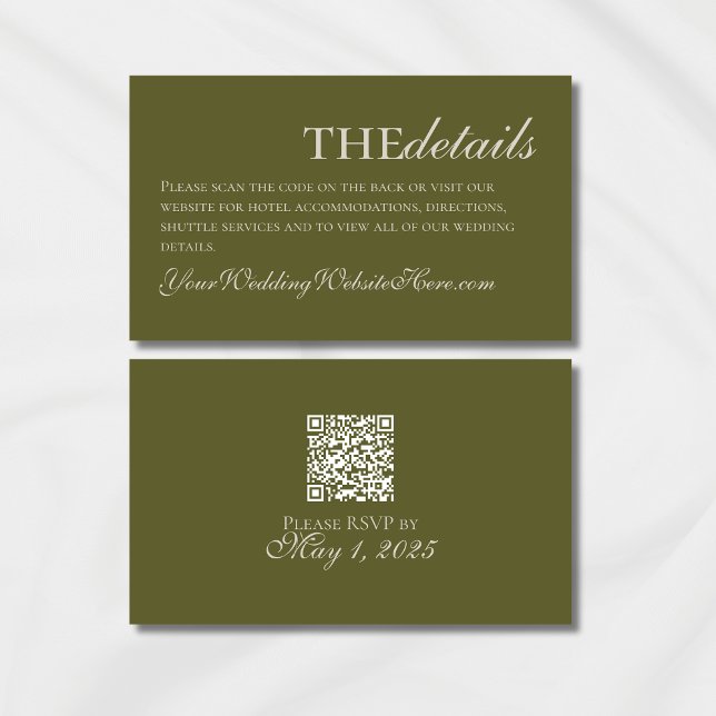 Carte D'accompagnement Élégant Mariage de Monogramme vert olive moderne (Modern Elegant Mousse Brown Wedding Suite Theme with options to personalize for your special day.)