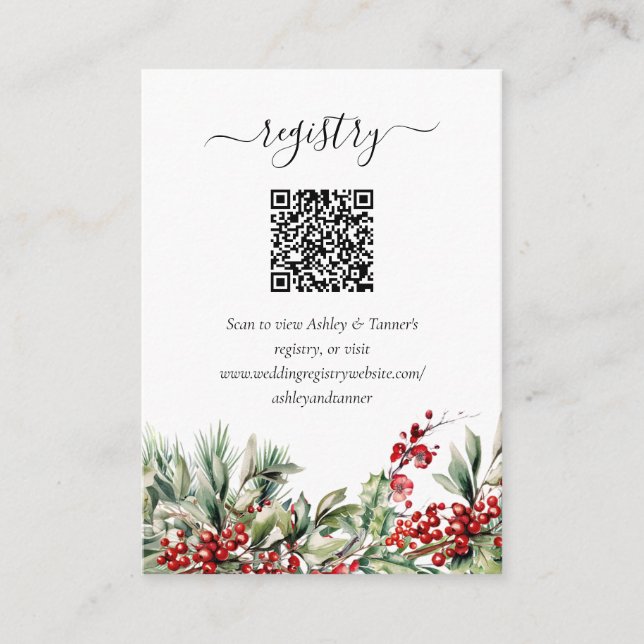 Carte D'accompagnement Élégant Mariage de Noël d'hiver registre QR Code (Devant)