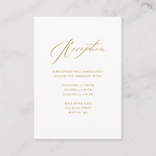 Carte D'accompagnement Élégant Mariage de script moderne Gold Blanc (Devant)