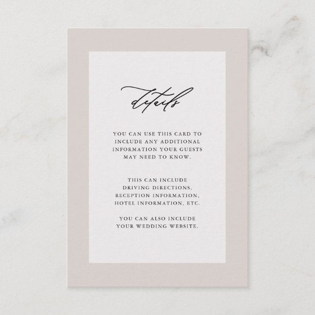 Carte D'accompagnement Elégant Mariage Détails de l'invité Noir (Devant)