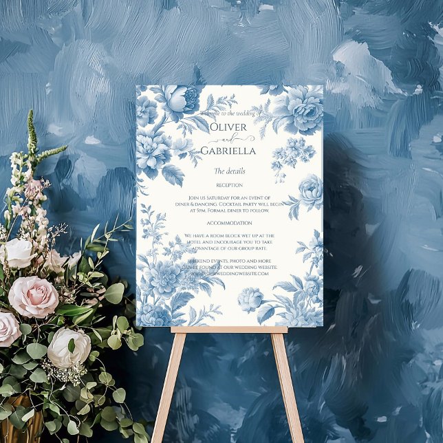 Carte D'accompagnement Élégant Mariage Floral bleu toile française (Créateur téléchargé)