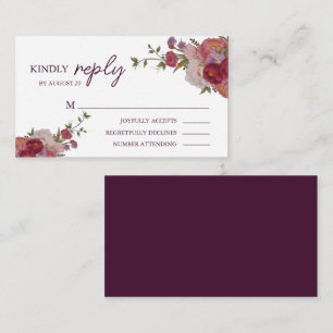 Carte D'accompagnement Elégant Mariage Floral Forêt Bourgogne RSVP
