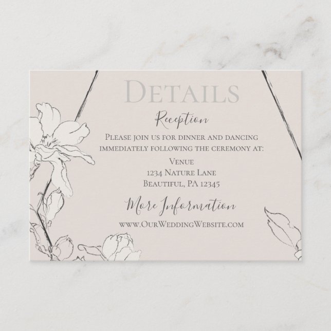 Carte D'accompagnement Élégant Mariage floral géométrique Dusty gris rose (Devant)