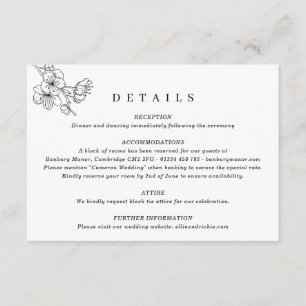 Carte D'accompagnement Élégant Mariage floral noir et blanc