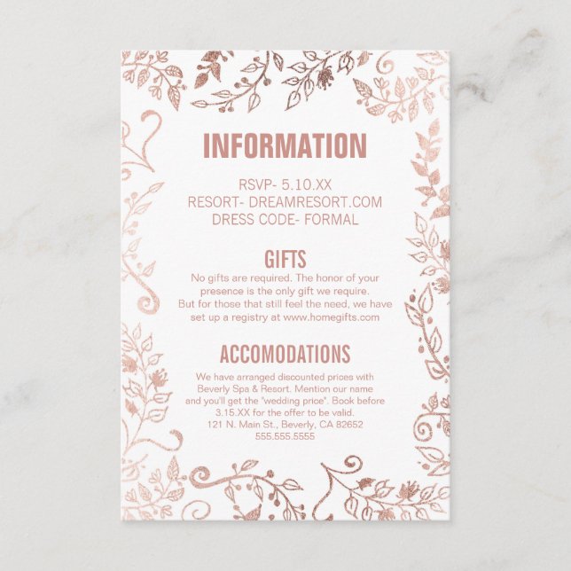 Carte D'accompagnement Élégant Mariage Floral Rose Blanche Or (Devant)