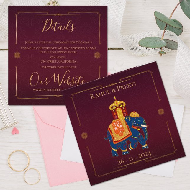 Carte D'accompagnement Élégant Mariage indien Mandala en or rouge vibre (Elegant Vibrant Red Gold Mandala Indian Wedding Enclosure Card)