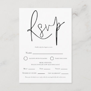 Carte D'accompagnement Élégant Mariage noir blanc QR choix de repas RSVP