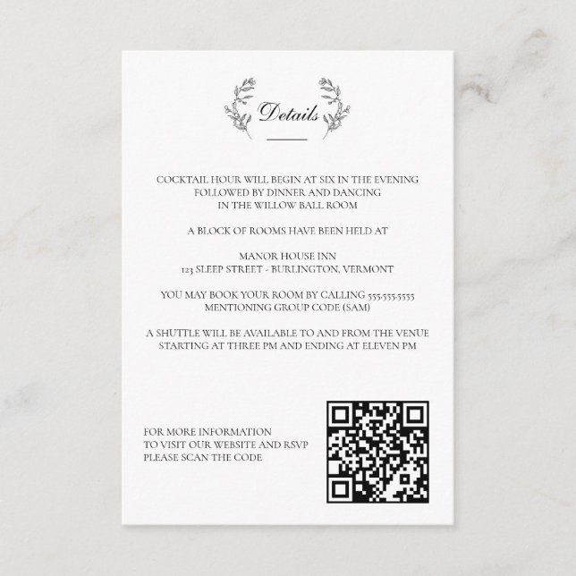 Carte D'accompagnement Élégant Mariage noir et blanc (Devant)