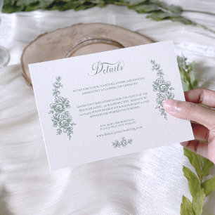 Carte D'accompagnement Élégant Mariage Roses Baroques de Sauge