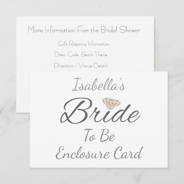 Carte D'accompagnement Élégant Mariée Écriture Diamant Conception Mariage (Devant / Derrière)