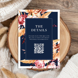Carte D'accompagnement Elégant Marine Bleu Boho Chic Floral Mariage