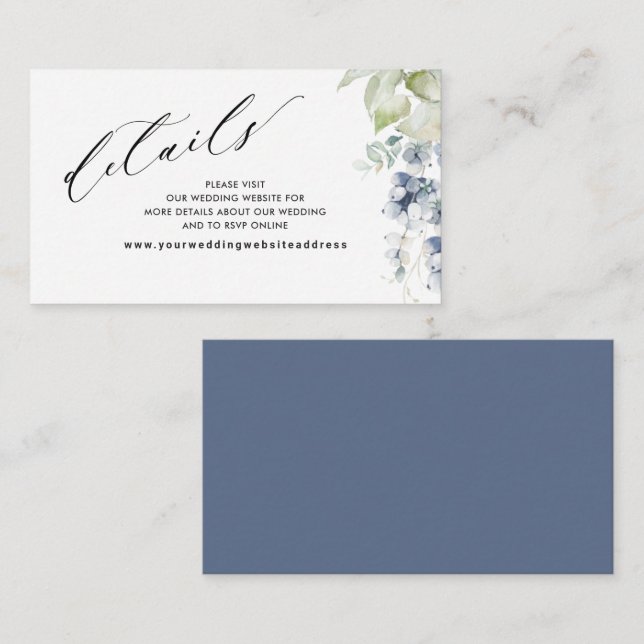 Carte D'accompagnement Elegant Marine Blue Floral Mariage Site Web /Détai (Devant / Derrière)