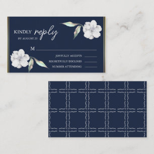 Carte D'accompagnement Elégant Marine Blue Floral Wedding RSVP