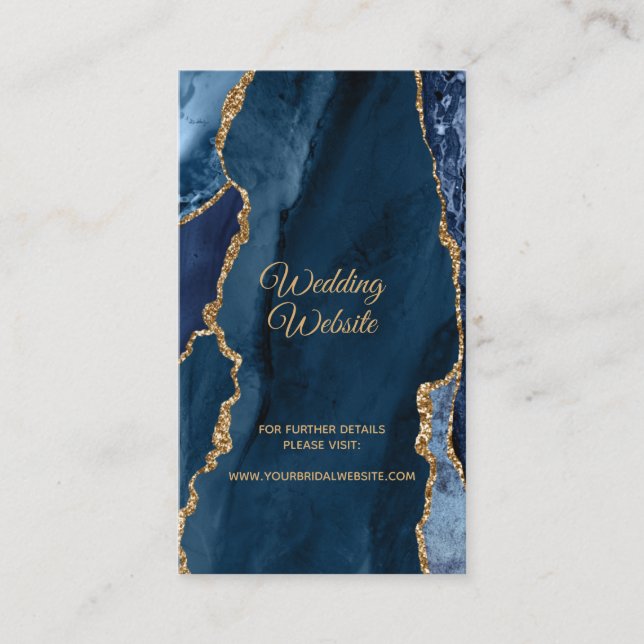 Carte D'accompagnement Elegant Marine Blue Gold Foil Agate Site Mariage (Devant)