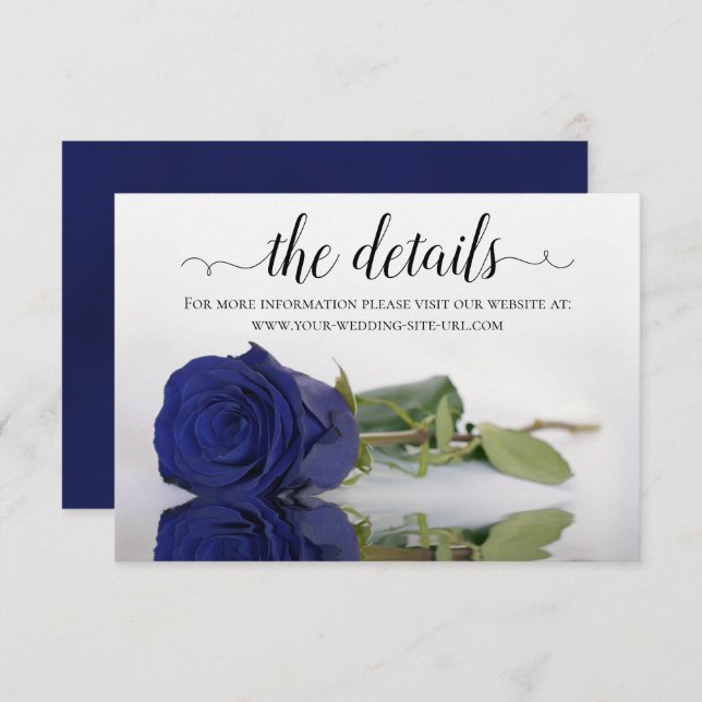 Carte D'accompagnement Elegant Marine Blue Rose Détails du Mariage Site W (Devant / Derrière)