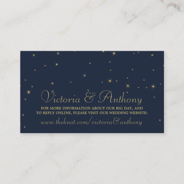 Carte D'accompagnement Elegant Marine & Gold Falling Stars Site Mariage (Devant)