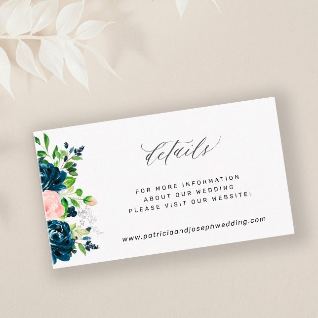 Carte D'accompagnement Elégant marine rose floral détails mariage (Créateur téléchargé)