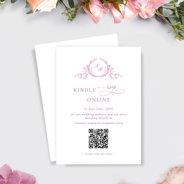 Carte D'accompagnement Elégant Mauve rose Monogramme QR Code Mariage RSVP (Créateur téléchargé)