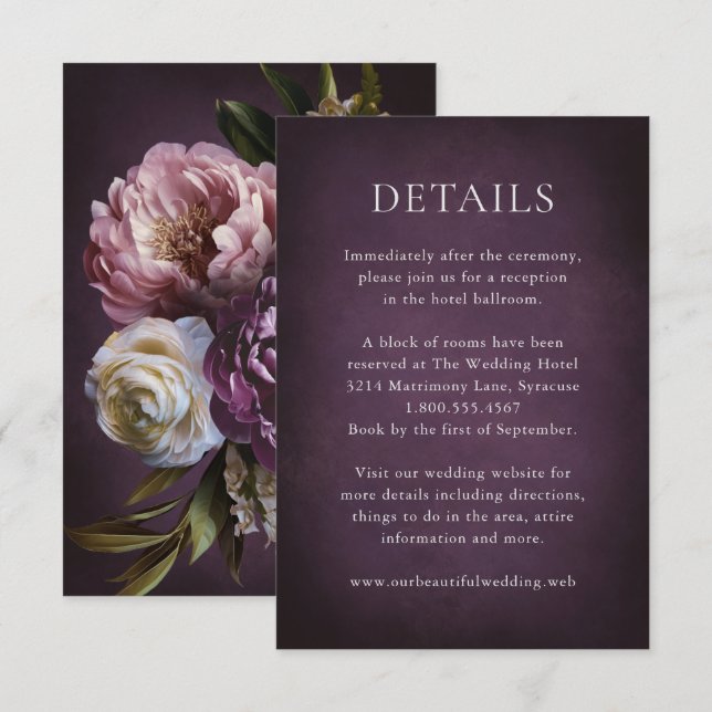 Carte D'accompagnement Elegant Maximalist Purple Floral Wedding (Devant / Derrière)