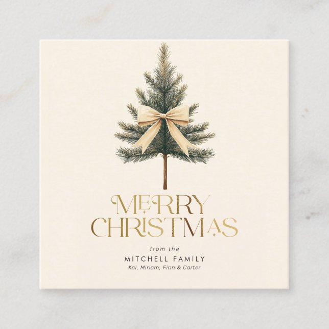 Carte D'accompagnement Elegant Merry Christmas Pine Tree Bow Family (Devant)