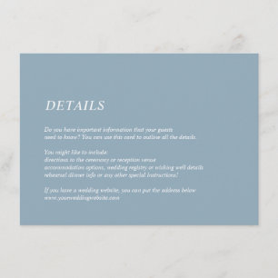 Carte D'accompagnement Élégant minimal bleu clair Détails du Mariage Info