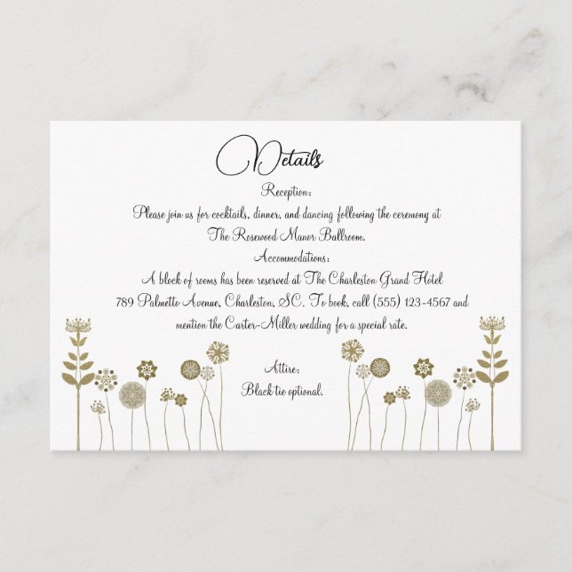 Carte D'accompagnement Élégant minimalisme floral or doux intemporel (Devant)