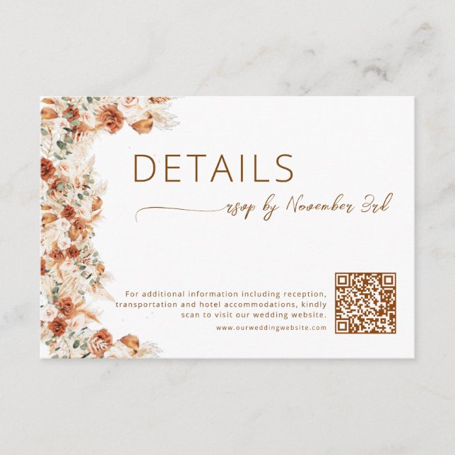 Carte D'accompagnement  Elegant Minimalist Floral Wedding Details QR Code (Devant)