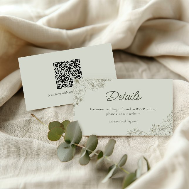 Carte D'accompagnement Elegant Minimalist Floral Wedding QR Code Details  (Créateur téléchargé)
