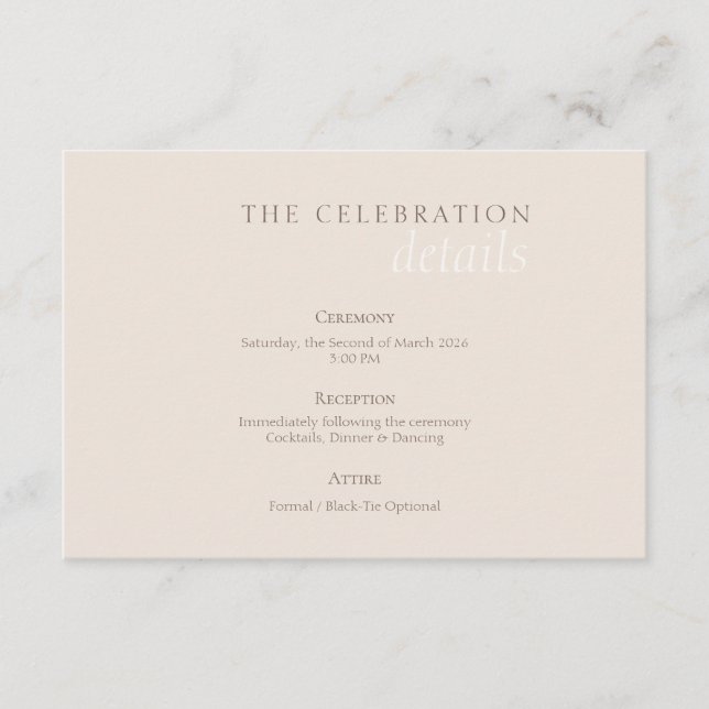 Carte D'accompagnement Elegant Minimalist Sand Warm Taupe Wedding (Devant)