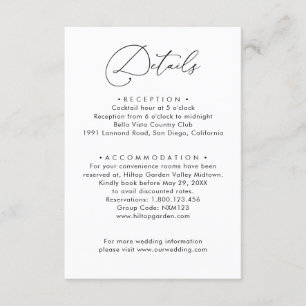 Carte D'accompagnement Elégant minimaliste noir & blanc Détails du Mariag