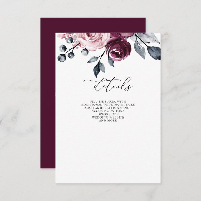 Carte D'accompagnement Elegant Modern Burgundy Floral Wedding (Devant / Derrière)