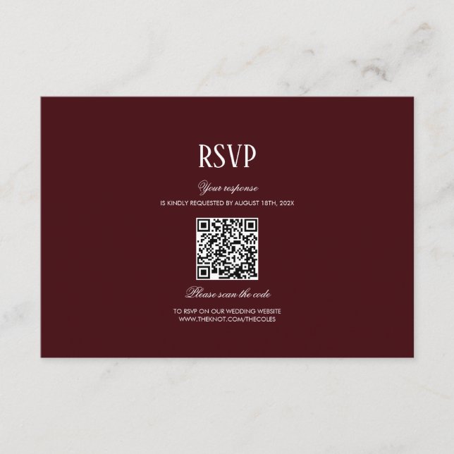 Carte D'accompagnement Elegant Modern Burgundy Wedding QR Code RSVP (Devant)